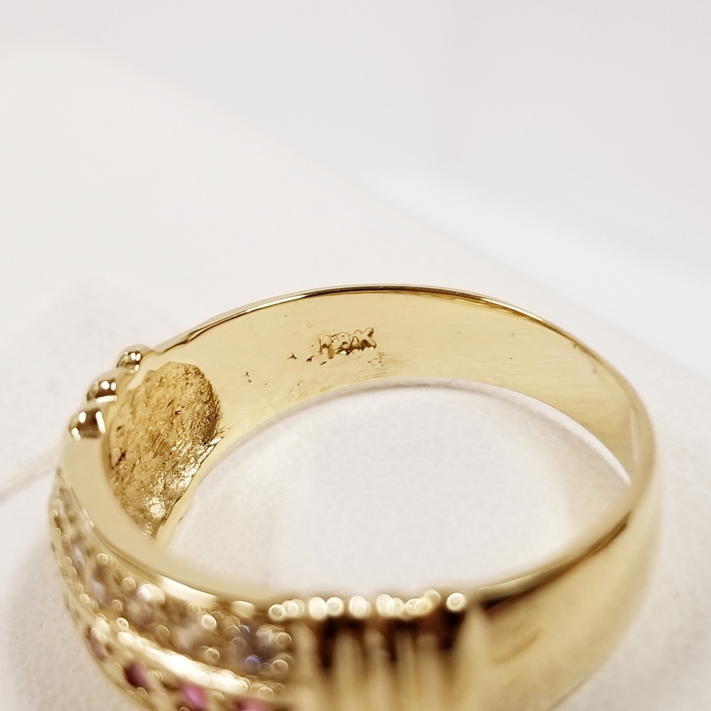 18k Solid Gold Simulated Ruby & Cz Ladies Ring - image 8